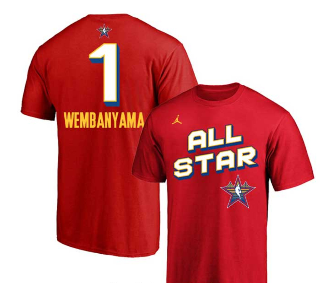 Men 2025 NBA all Star #1 Wembanyama red T Shirt